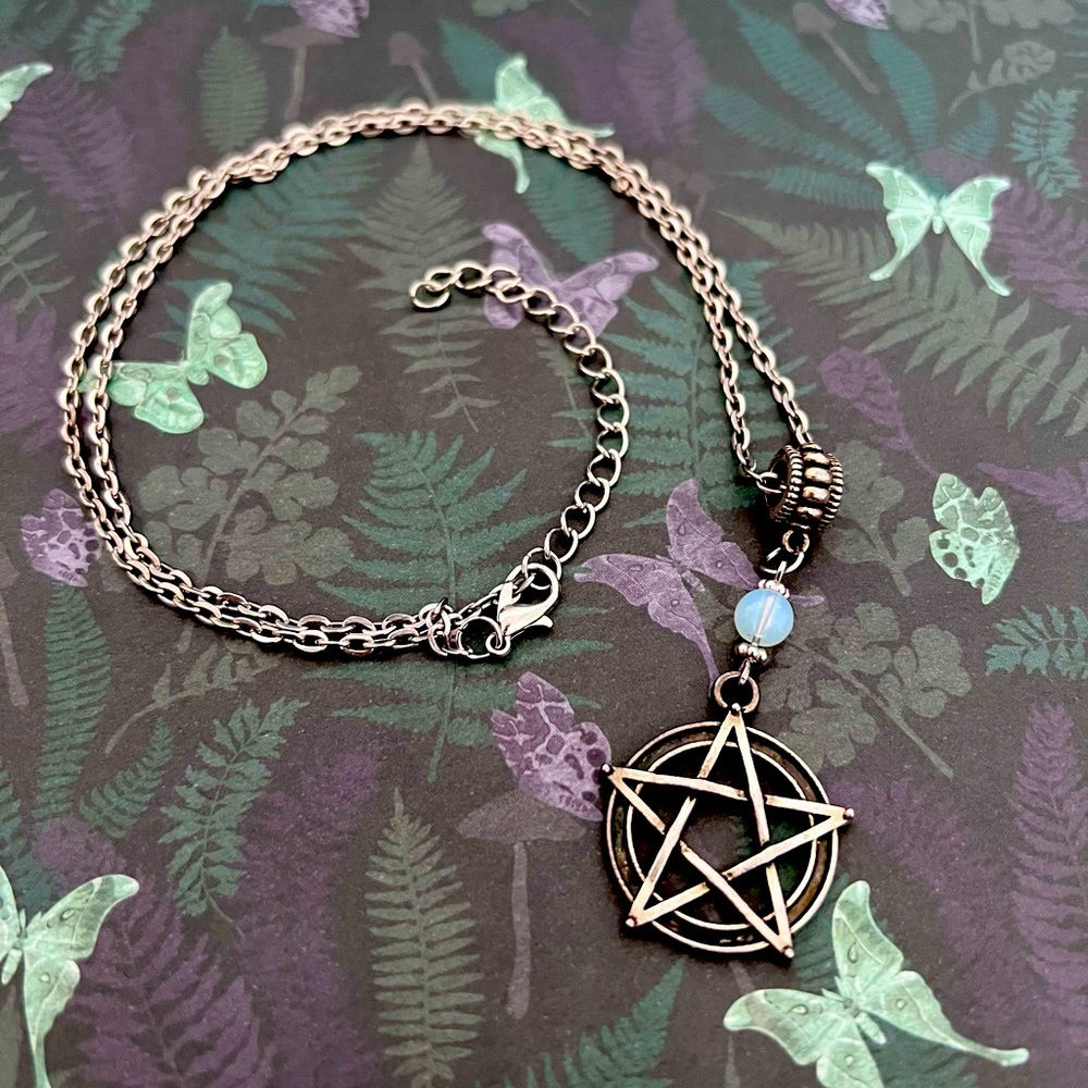 Pentacle Necklace With Faux Opal Accent